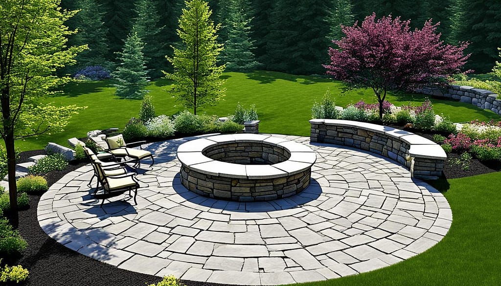 hardscaping elements including walkways and patios