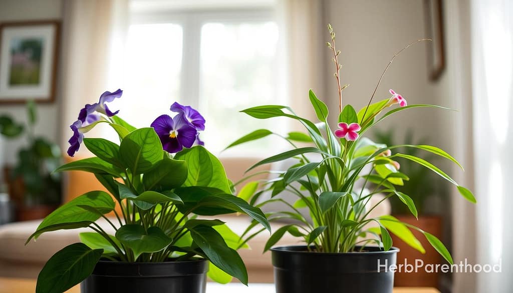 African Violet and Spider Plant